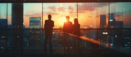 a group of people standing in front of a large window - Powered by Adobe