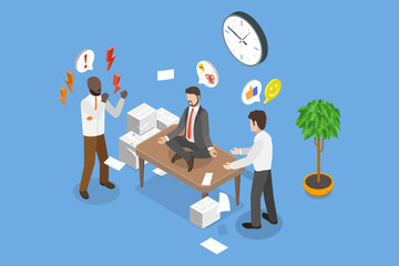 3D Isometric Flat Vector Illustration of Professional Stress Management, Resolving Business Issue - 779921682