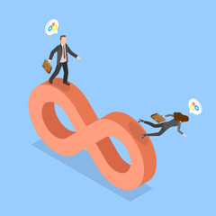 3D Isometric Flat Vector Illustration of Business Cycle, Running on Never Ending Infinity Loop