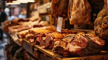 Traditional Ham on table in street in Prague, Czech Republic in Europe. - obrazy, fototapety, plakaty