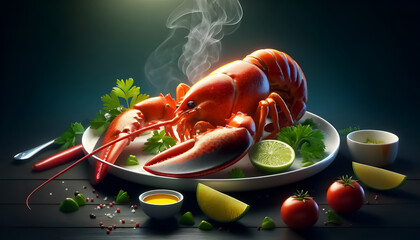 3D Lobster Wallpaper: Dive into a Vibrant, Realistic Scene, Steaming Hot Lobster: A Stunning 3D Wallpaper Experience, Savor the Moment: 3D Lobster Wallpaper in High Definition