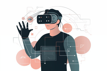 Man wearing virtual reality goggles. Future technology concept. Vector illustration.