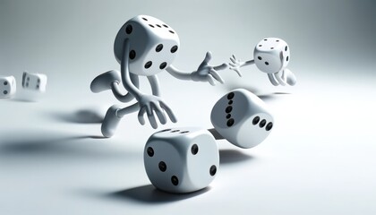 A pair of dice rolling themselves on a white background, representing the role of chance in success and the unpredictable nature of life, ideal for themes of risk and opportunity.