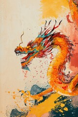 Poster design with copy space of vector illustration of Chinese zodiac dragon as the mythical animal in Eastern Asia culture.