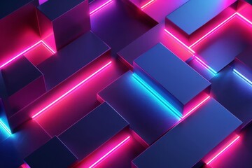 Futuristic 3D abstract background with glowing neon shapes, digital art - obrazy, fototapety, plakaty