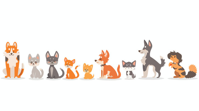 Pets growth stages set of isolated icons cartoon character