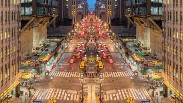 Mirror image Reflection of NYC New York City Time Lapse of Downtown Traffic in Manhattan