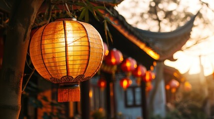 Obraz premium Beautiful vintage lanterns in street to celebrate Chinese lunar new year.
