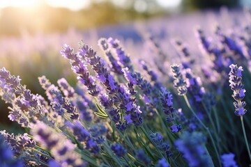 Southern France Italy lavender Provence field blooming violet flowers aromatic purple herbs plants...
