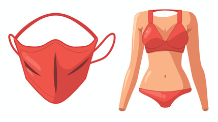 Red swimsuit or trikini with face mask to protect
