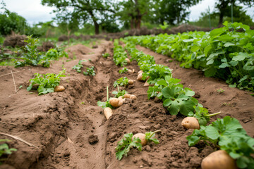 Fototapeta na wymiar Potato Farm, Grows potatoes for consumption and processing