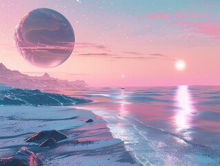 A planet where the seas are made of liquid light, casting an ethereal glow on its shores