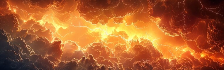 Orange Lightning Storm Banner: Amazing Weather Background with Dark Clouds and AI-Generated Storm Warning