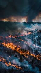 High altitude photograph of a wildfire being managed to create a natural barrier against an advancing force