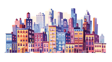 Retro City Illustration flat vector isolated on white