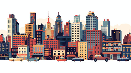 Retro City Illustration flat vector isolated on white