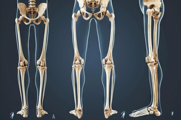 Human Skeleton System Showing Tibia and Fibula Bone Joints, Medical Anatomy Illustration, Digital Art - obrazy, fototapety, plakaty