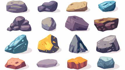 Rock stone set cartoon. Stones and rocks in isometric