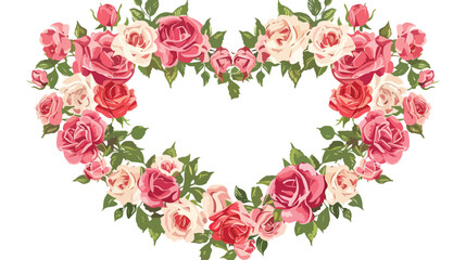 Romantic background with heart of roses flat vector isolated