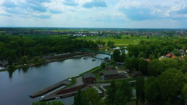 Bridge On The Odra River Opole Most Rzeka Aerial View Poland