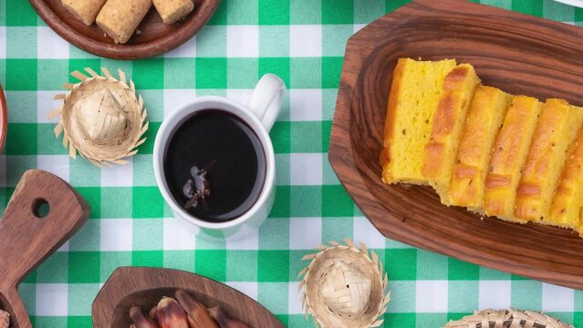 Typical brazilian june festival food over plaid fabric. Festa junina
