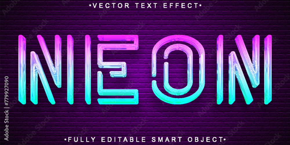 Poster neon bubble vector fully editable smart object text effect