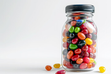 Jelly beans in a bottle on a white background. Modern abstract mockup with jelly beans in a bottle with white background