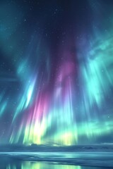 Beautiful abstract aurora northern lights in night sky.