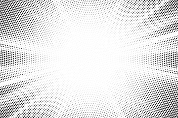 Halftone gradient sun rays pattern. abstract halftone vector dots background. monochrome dots pattern. pop art, comic small dots. star rays halftone poster. shine, explosion. sunrise rays background.
