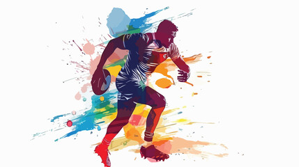 Rugby player with ball abstract vector silhouette flat