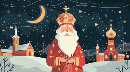 Saint Nicholas day greeting card. Banner on dark nigh