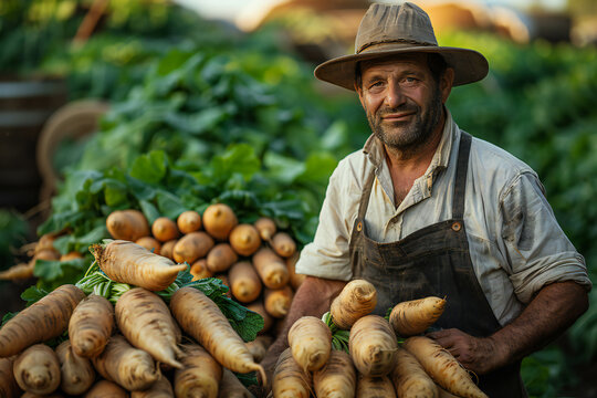 Farner showing parsnip farm. Generative AI.
