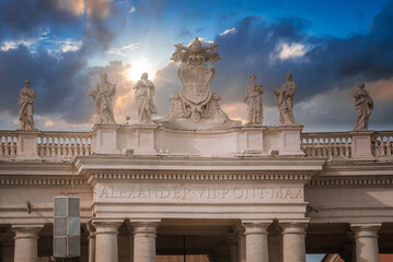 Discover the grandeur of Vatican City architecture, featuring classical building, statues, and...