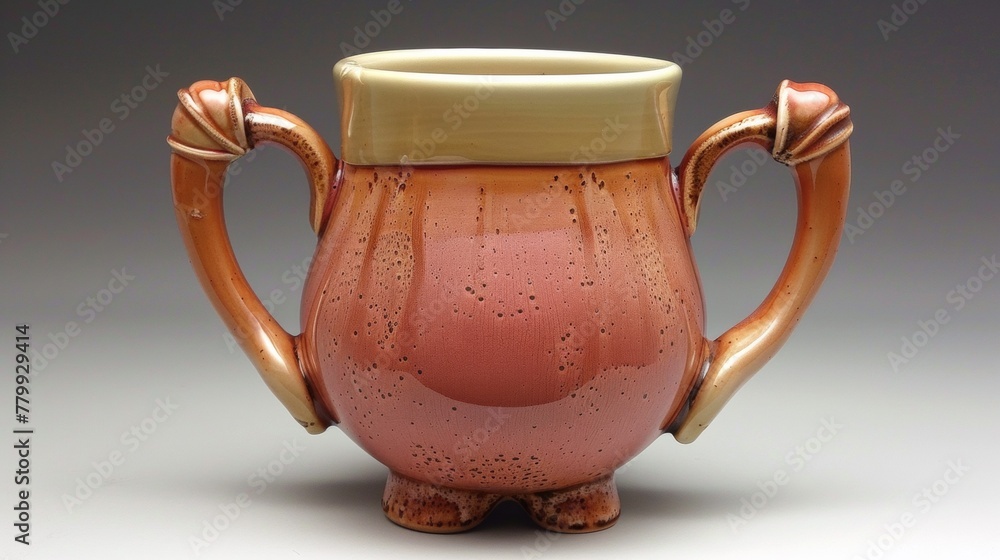 Poster a small vase with a handle on the side of it, ai