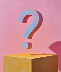 Blue question mark on pink wall background	