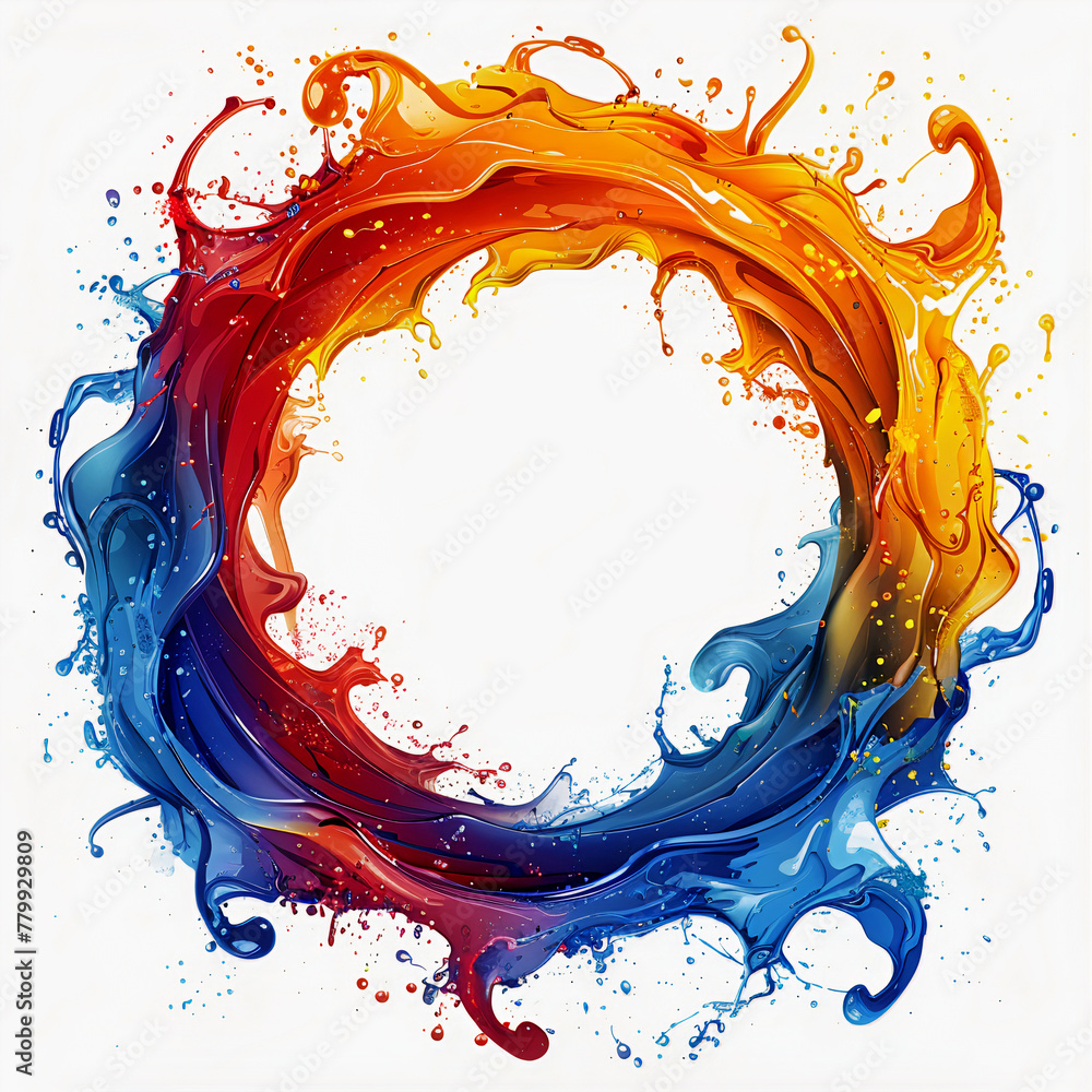 Poster splashes of multi-colored paint in a circle. abstract background. generative ai