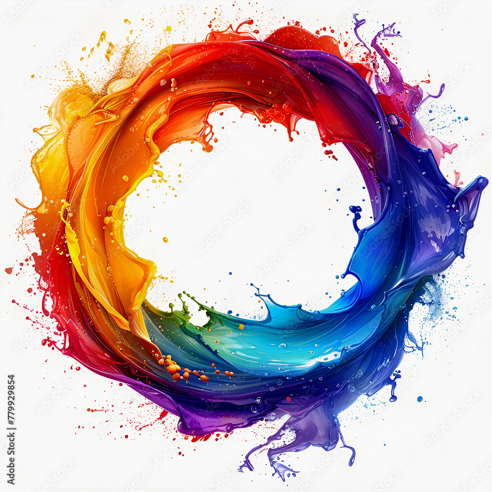 Poster splashes of multi-colored paint in a circle. abstract background. generative ai