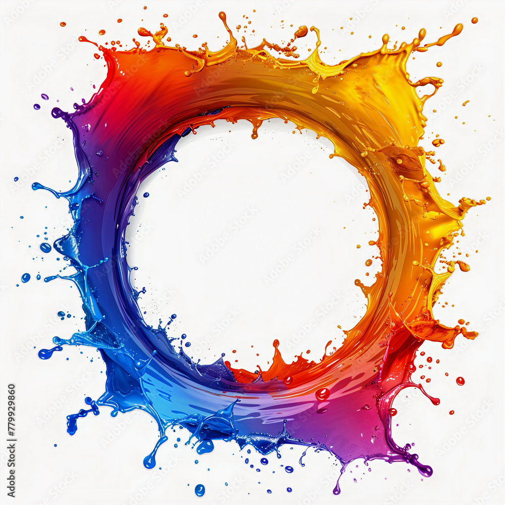Poster splashes of multi-colored paint in a circle. abstract background. generative ai
