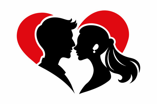recommend clip art: Kissing couple black silhouette with floral heart icon design.