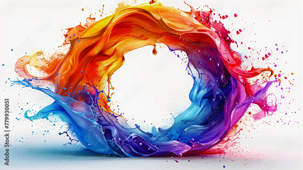 Poster splashes of multi-colored paint in a circle. abstract background. generative ai