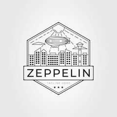 flying zeppelin aircraft or plane in the city logo vector illustration design © rizka arishandy