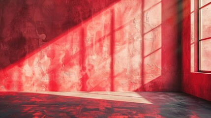 Minimal abstract light red background for product presentation. Shadows and light from the window on the cement wall --ar 16:9 --style raw Job ID: e4660ca9-c2ef-4fd7-9832-61a23c8b83e5