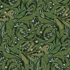 Floral vintage seamless pattern for retro wallpapers. Enchanted Vintage Flowers. Arts and Crafts movement inspired. Design for wrapping paper, wallpaper, fabrics and fashion clothes.