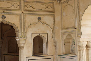 The Sattais Katcheri Hall within Amber Fort near Jaipur, Rajasthan, India, stands as a significant...