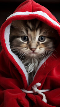 Kitten in Red Hoodie

