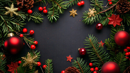 Fototapeta na wymiar Festive Christmas Background with Pine Cones and Ornaments