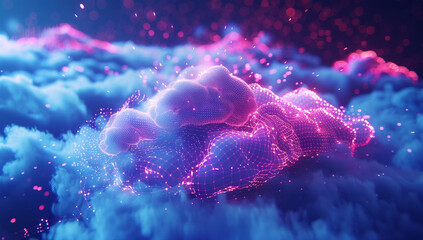 Glowing Neon Clouds with Light Particles in Abstract Sky
