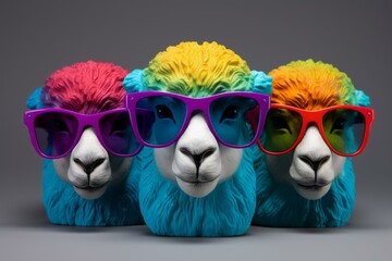 Fashionable Sheep colorful glasses. Holiday drawn. Generate AI
