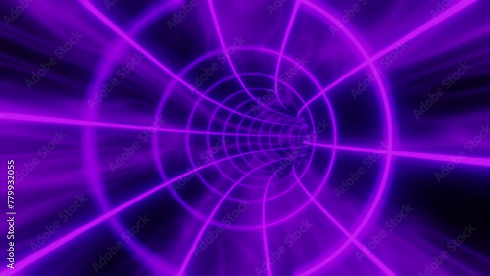 Poster purple color animation loop with glowing lights. interdimensional tunnel background 3d