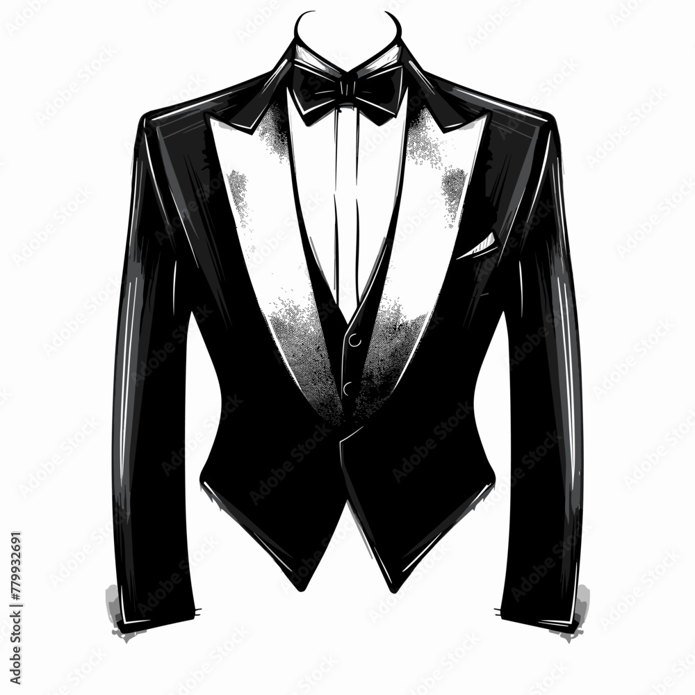 Sticker vector men's tuxedo suit on white background .generative ai